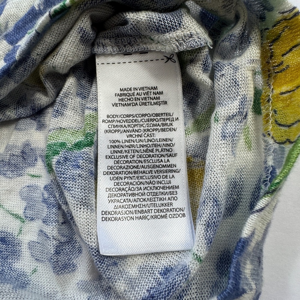 Polo Ralph Lauren Floral Linen Knit Tie Front Top Womens Medium Blue Tulip Tee - Picture 4 of 11